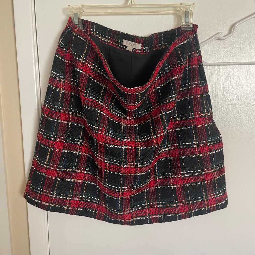LOFT Red and Black A-Line Mini Skirt
